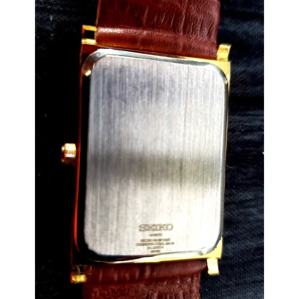 RARE NOS Seiko Men's Rectangular Tank Gorgeous Gold Case Blue‎ Dial Dress Watch